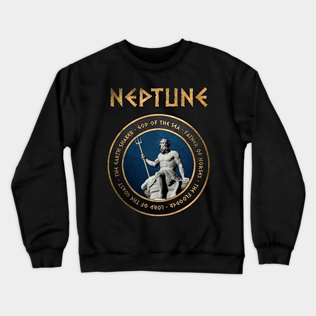 Neptune Ancient Roman Sea God Symbol Crewneck Sweatshirt by AgemaApparel